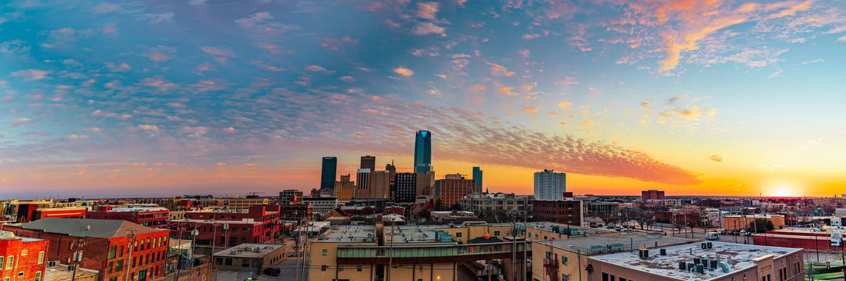 Downtown Oklahoma City skyline at sunset